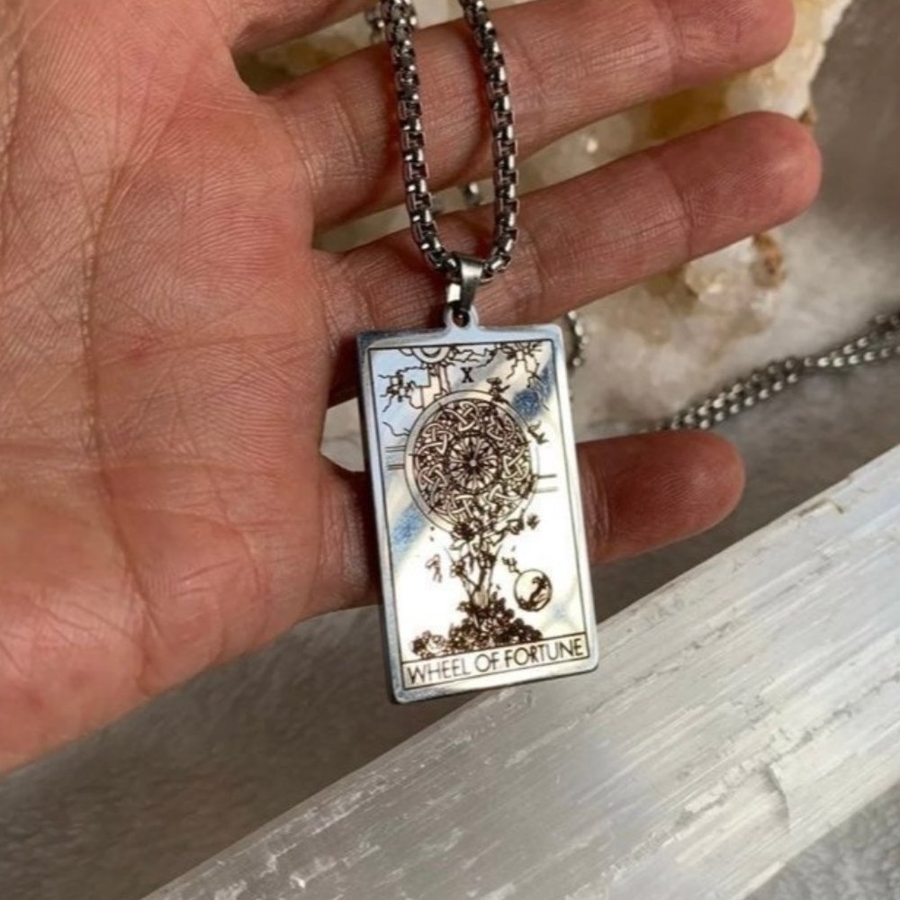 Stainless Steel Tarot Card Necklace Magician Lovers Wheel of Fortune - Picture 8 of 10